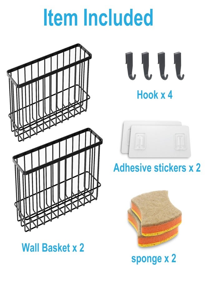 FHJP Cabinet Door Organizer Basket 2 Pack, Foil and Plastic Wrap Organizer with 2 Sponges, Lid Organizers Inside Cabinet, Metal Basket for Kitchen Organizers and Storage, Utility, Black (Medium,Large) - Image 4